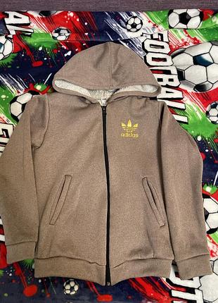 Кофта adidas бежева з капюшоном на хутрі