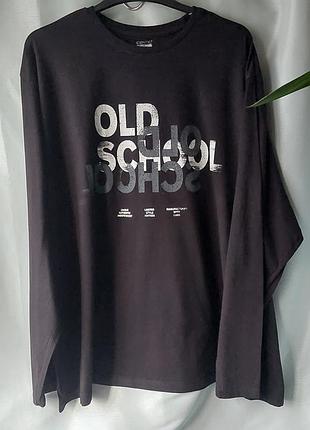 Чорний чоловічий лонгслів (футболка з довгим рукавом) з білим принтом «old school» від бренду identic man.