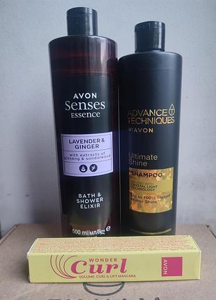 Набір avon: гель для душу, шампунь та туш для вій