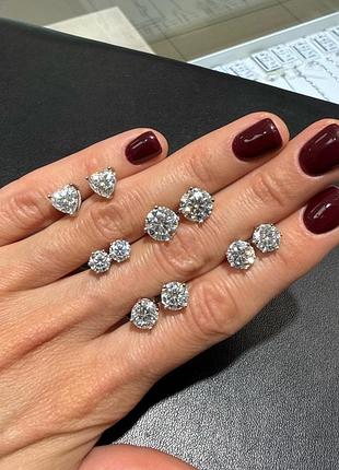 Сережки, серьги, пусети зі срібла 925 з сертифікованими муасанітами