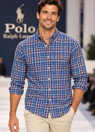 Рубашка мужская polo by ralph lauren синяя l хлопок
