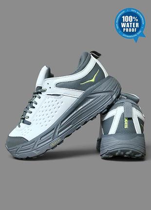 Жіночі ~ підліткові водонепроникні зимові термо кросівки hoka mafate speed 2 white / grey (100% waterproof/37р/38р/39р)
