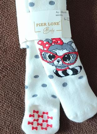 Колготи дитячі pier lone махрові з принтом єнота 0-6