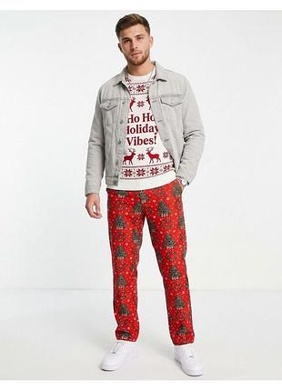 Праздничные новогодние брюки в елочки и снежинки / christmas pants maple king (р. xl)
