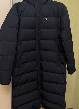 Пуховик fila довгий чорний зимовий