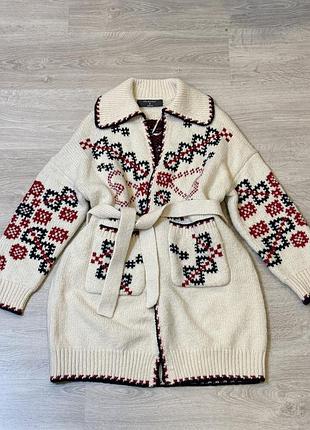 Теплий вʼязаний кардиган вишиванка