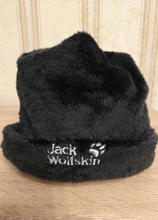 Шапка jack wolfskin чорна зі штучного хутра з відворотом 56-60 см