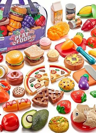 Ігровий набір продуктів на липучках для дитячої кухні, 78 предметів