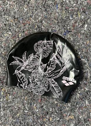 Жіноча силіконова шапочка для плавання arena sirene black чорна з рожевим принтом one size