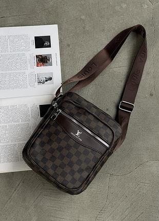 Чоловіча сумка мессенджер через плече louis vuitton коричневий в клітку