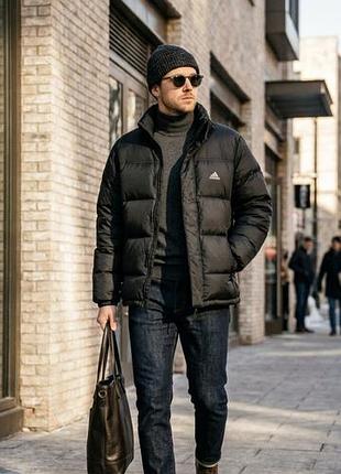 Мужской винтажный пуховик adidas vintage 90s y2k черный дутик на пуху (m/l)