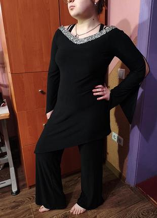 Праздничный брючный костюм, l, xl, ручная работа, трикотаж