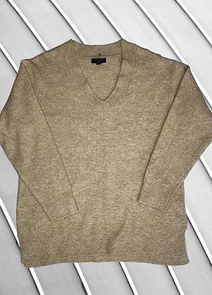 Жіночий светр new look m l xl eu38 eu40 eu42 коричневий пісочний оверсайз з v-подібним вирізом теплий вільного крою зимовий джемпер пуловер оверсайз