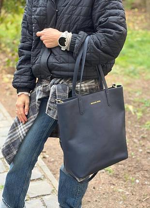 Сумка-тоут жіноча michael kors hayley large tote шкіряна синя