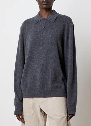 Стильний сірий трикотажний поло / лонгслів з коміром uniqlo unisex