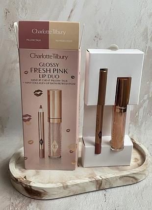 Набір для губ charlotte tilbury glossy fresh pink lip duo - олівець lip cheat pillow talk блиск  collagen lip bath lip gloss refresh rose