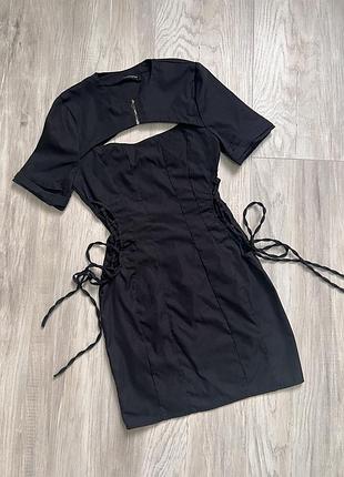 Коротка чорна сукня із зав’язками збоку prettylittlething plt 🛍️1+1=3🛍️