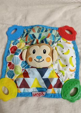 Розвиваюча м'яка іграшка - комфортер nubu teething blankie мавпочка, 21 см.