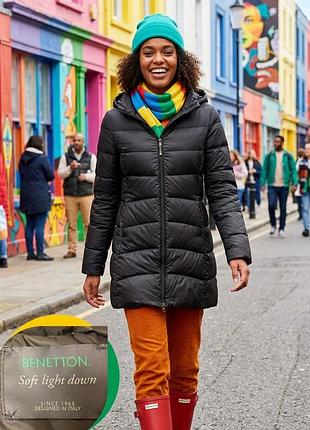 Довгий пуховик/куртка benetton soft light down оригінал, коричневий