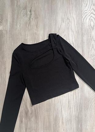 Топ в рубчик з довгим рукавом та вирізами shein m 🛍️1+1=3🛍️