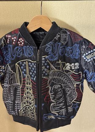 Детская винтажная кожаная куртка бомбер east side outerwear 90s (размер 2t)