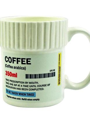Керамічна чашка gift republic pill pot coffee mug (об'ємом 350 мл), оформлена у вигляді пляшечки з «рецептурними» ліками та копією упаковки