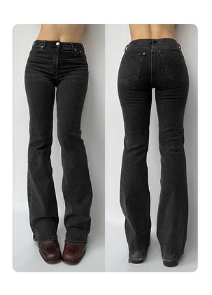 Джинсы denim co 36 s черные высокая талия посадка клеш flared bootcut