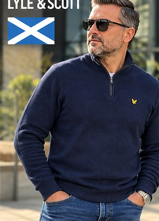 Мужской брендовый джемпер lyle &amp; scott 100% хлопок, темно-синий, 1/4 zip, m, шотландия