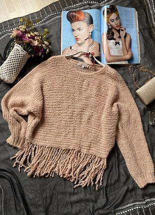 Дизайнерська кофта крупної вʼязки з бахромою kocca made in italy , розмір m