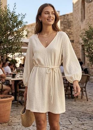 H&amp;m  кремове плаття вільного крою сукня тканина жатка р.xs — s - m
