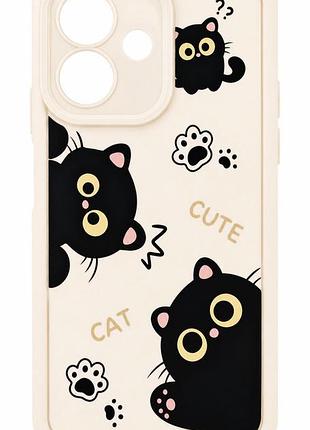 Чехол shock case print для телефона xiaomi redmi note 17 бампер силиконовый бежевый с рисунком котики