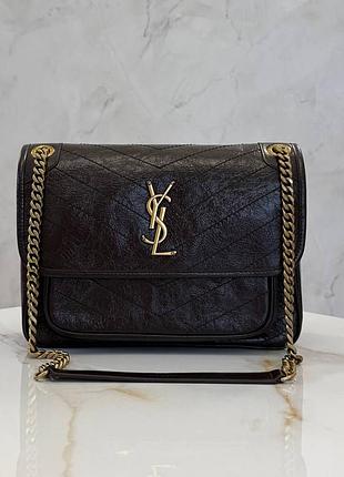 Сумка ysl niki шоколадна у вінтаж шкірі 28 × 22 × 10 см