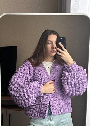 Плюшевый кардиган с объемными рукавами