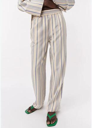 Жіночі високопосадкові штани у смужку з віскози з колекції zara woman collection (zw collection).
