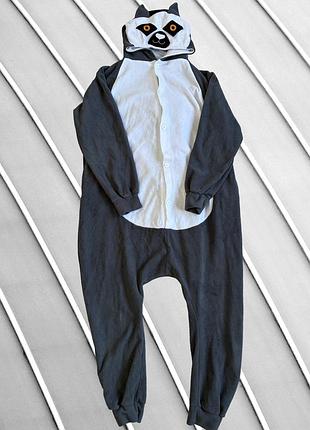 Жіночий кігурумі shein xl 2xl eu42 eu44 uk14 uk16 ua48 ua50 флісовий комбінезон лемур тепла піжама з кишенями зимовий домашній одяг