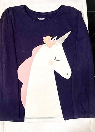Красивый синий лонгслив с единорогом primark young dimension на рост 98-104 см)