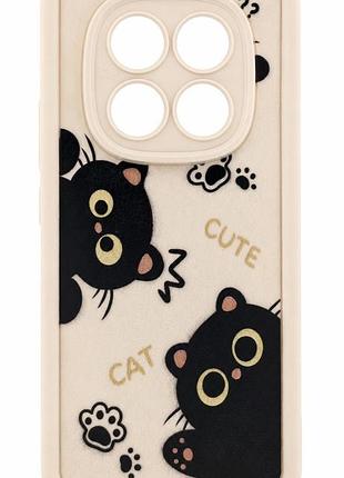 Чохол shock case print для телефона poco m8 бампер силіконовий бежевий з малюнком котики