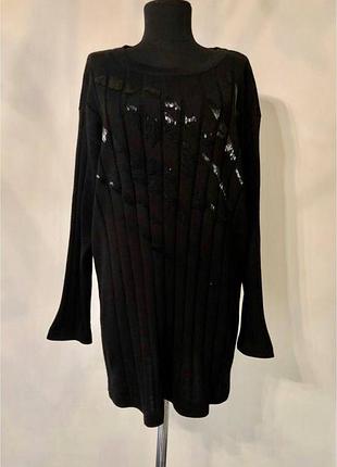 Вінтажний вовняний джемпер-сукня escada margaretha ley з вишивкою стеклярусом (р. 44 / xl-xxl)