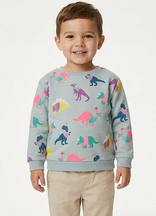 Дитячий світшот marks & spencer з динозаврами (зріст 98 см, 2-3 роки) м'ятний свитшот m&s з теплом начісом