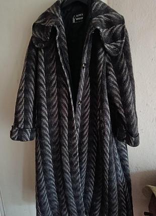 Пальто жіноче alpaca mohair довге однобортне чорно-сіре у смужку