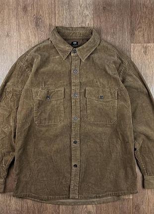 Овершот uniqlo вельветова сорочка чоловіча коричнева базова куртка uni qlo бежева вільветова оверсайз