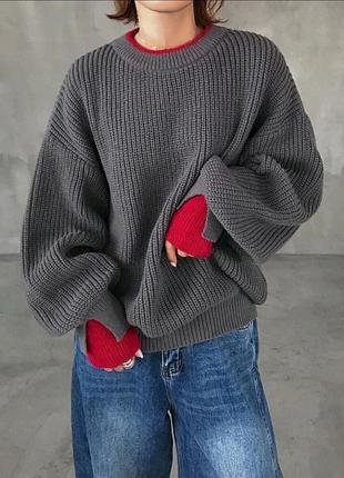 Свитер серый с красным friful shein l