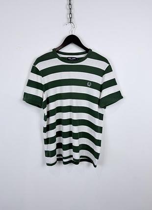 Футболка fred perry чоловіча зелено-біла у смужку розмір l