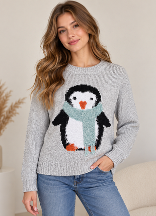 Женский вязаный свитер george festive fun с пингвином 🐧❄️