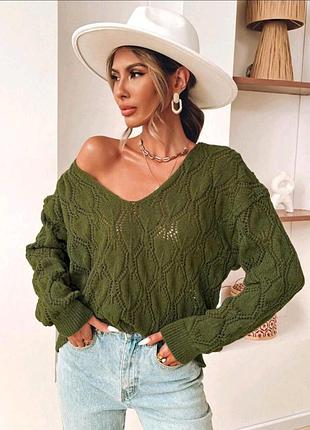 Свитер хаки ажурный shein s m 5