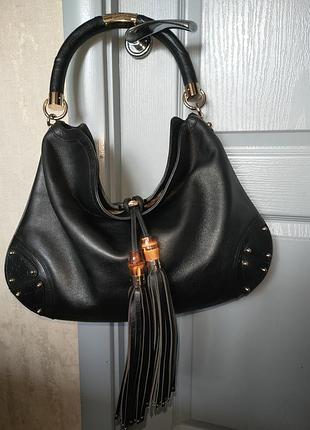 Оригинальная кожаная сумка gucci babouska indy large hobo с бамбуковыми кистями