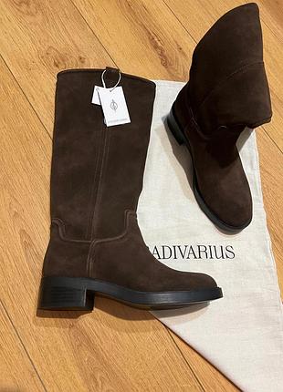 Чоботи жіночі stradivarius коричневі замшеві 37 розмір 24 см