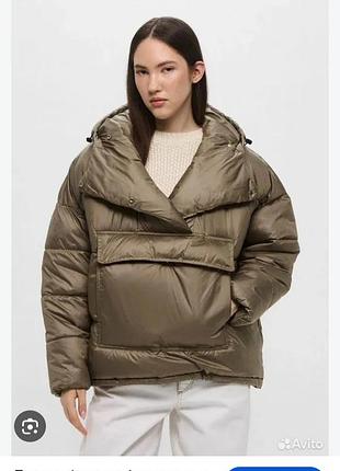 Куртка-пуховик жіноча h&m premium оверсайз анорак хакі