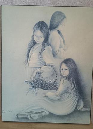Винтажная картина маргарет кейн «три сестры» (margaret kane), англия, 1970-е