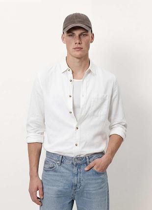 Плотная белая рубашка из смеси льна от asos design, 51% лён